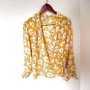 Liptons silk blouse , floral top wrap yellow flower print vintage
